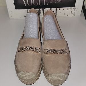 Karl Lagerfeld Gold Tan Espadrilles with Chain Detail